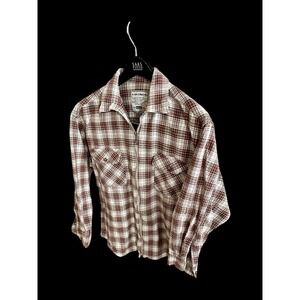 Bossini 70's Plaid Vintage Zip Up Shirt Skiing Sz Medium Red White Italy